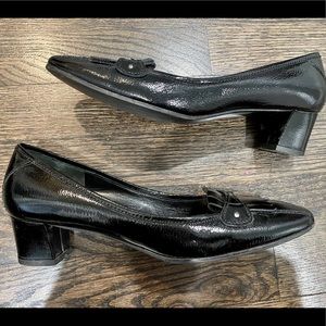 Salvatore Ferragamo black leather square heels (size 7.5)